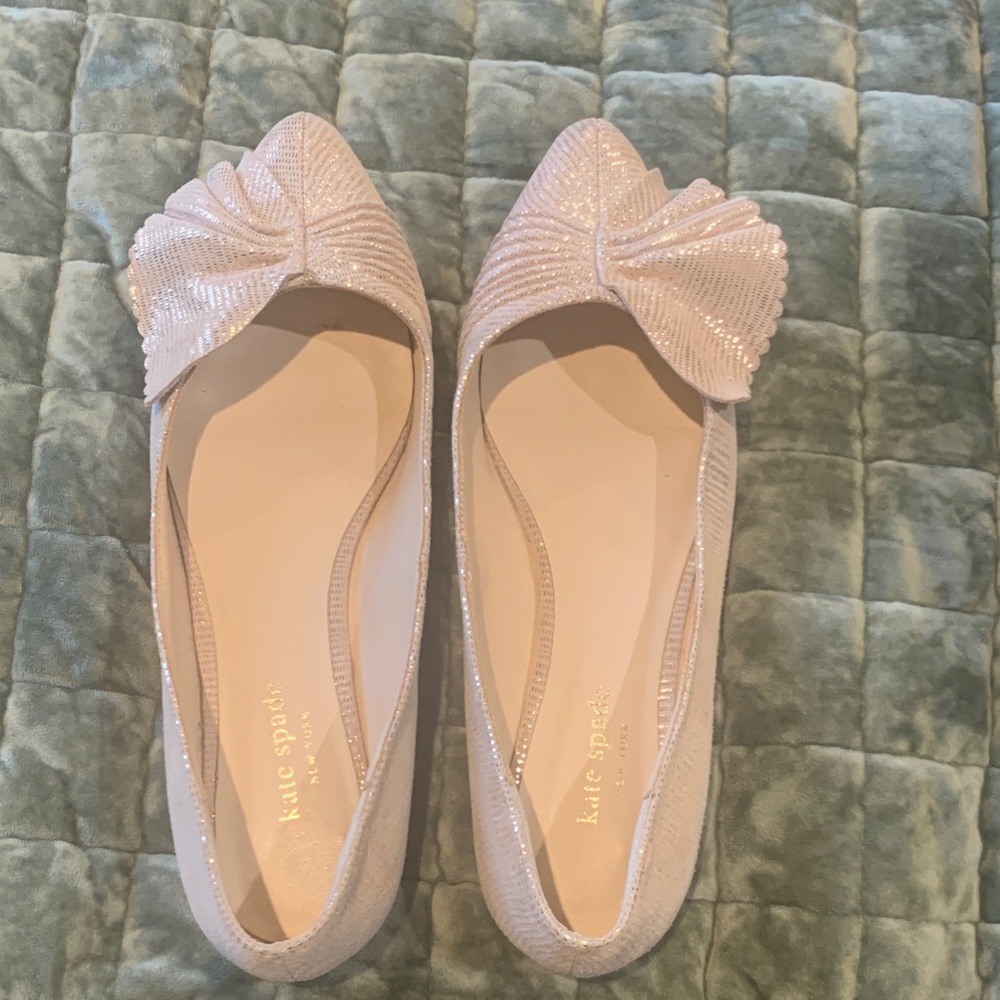 Kate Spade Shimmering Cream Flats with Bow Detail